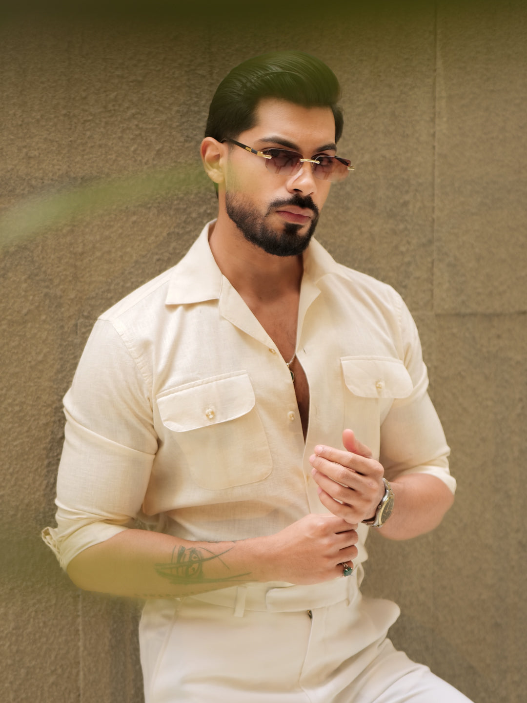 Cream Linen Utility Shirt