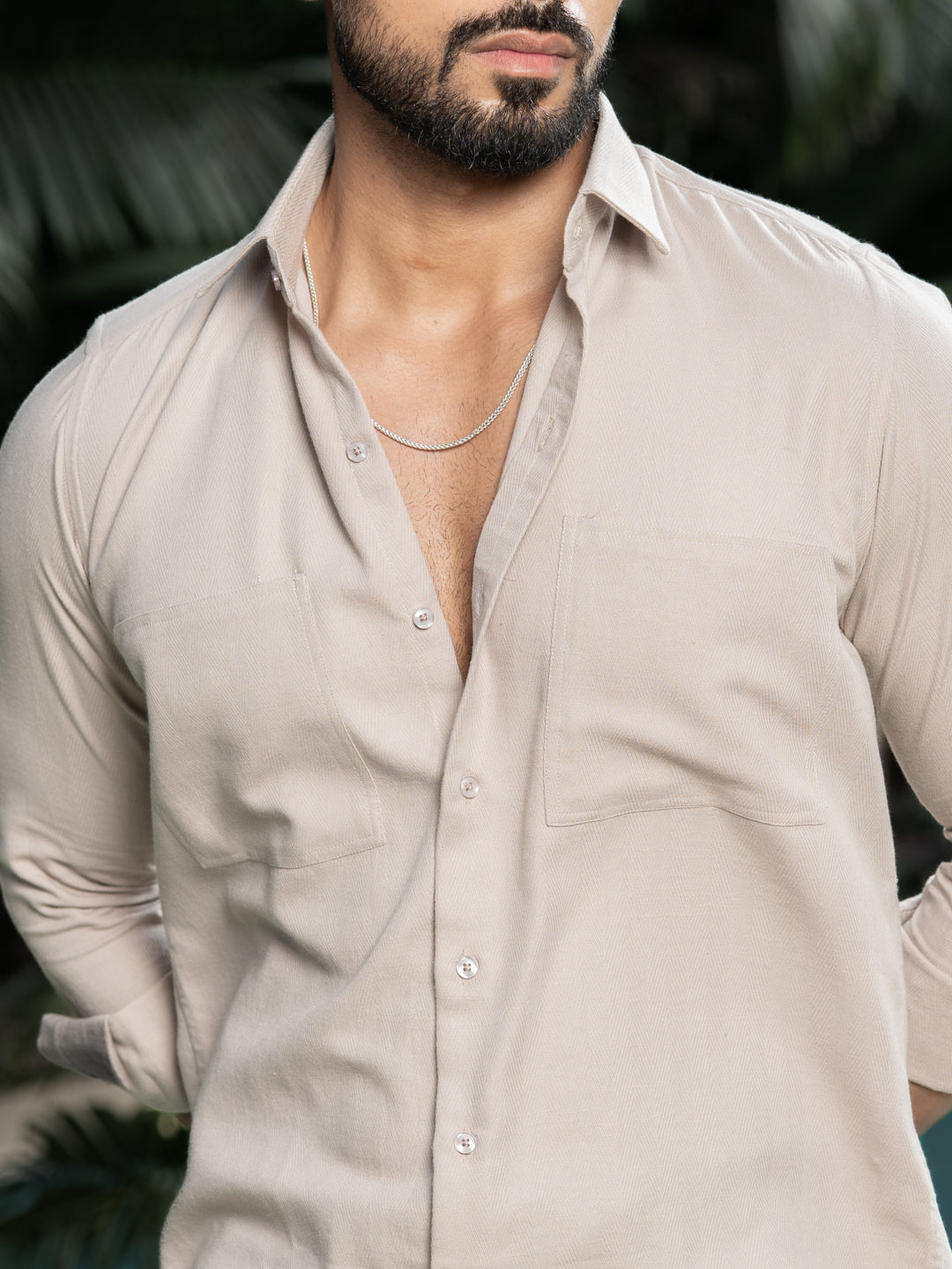 Beige Cut Pocket Shirt
