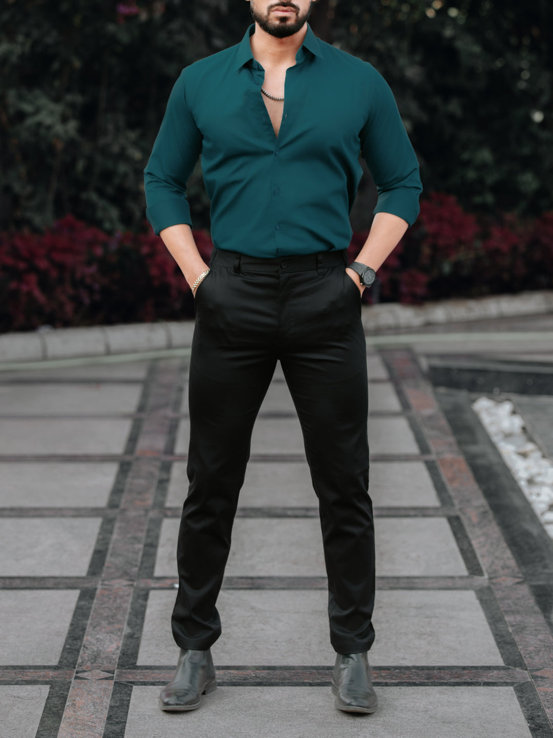 Classic Teal Cotton Satin Shirt