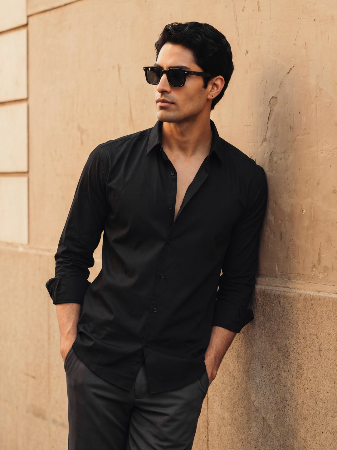 Black Regular Solid Shirt
