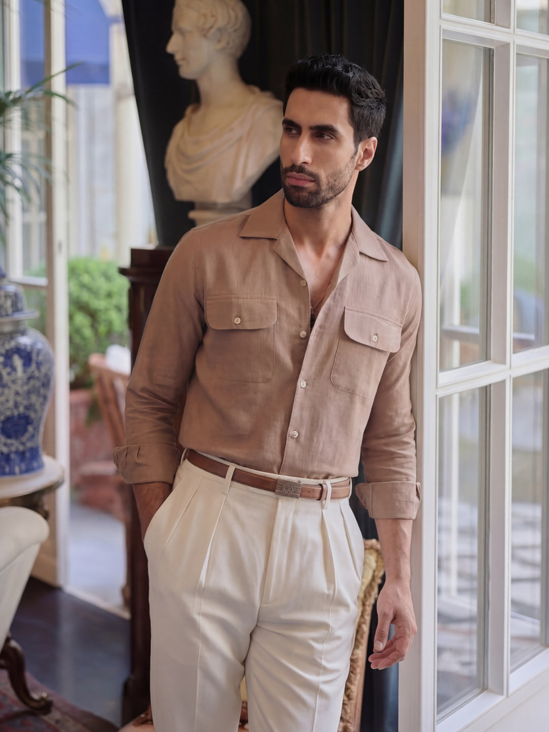 Brown Linen Utility Shirt