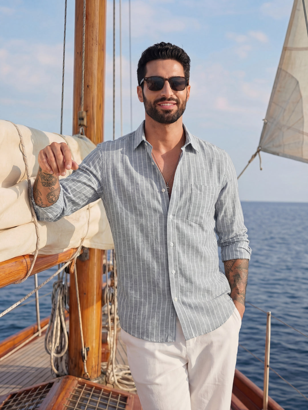 Grey Linen Stripe Shirt