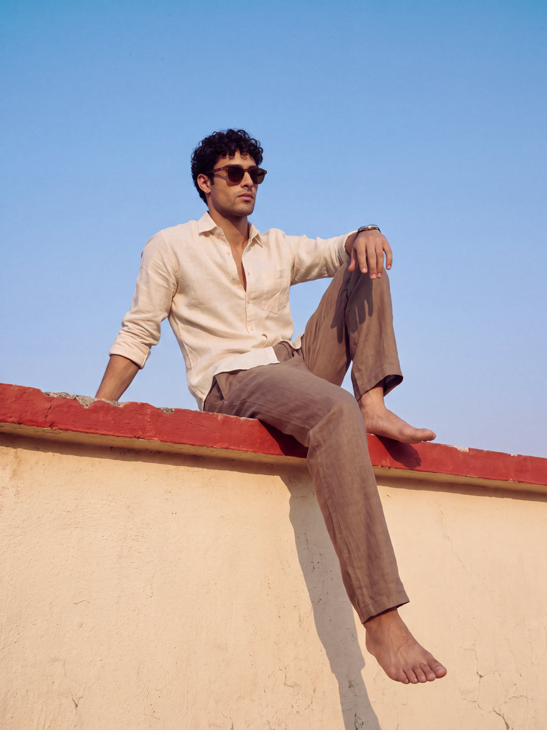 Cream Casual Linen Shirt
