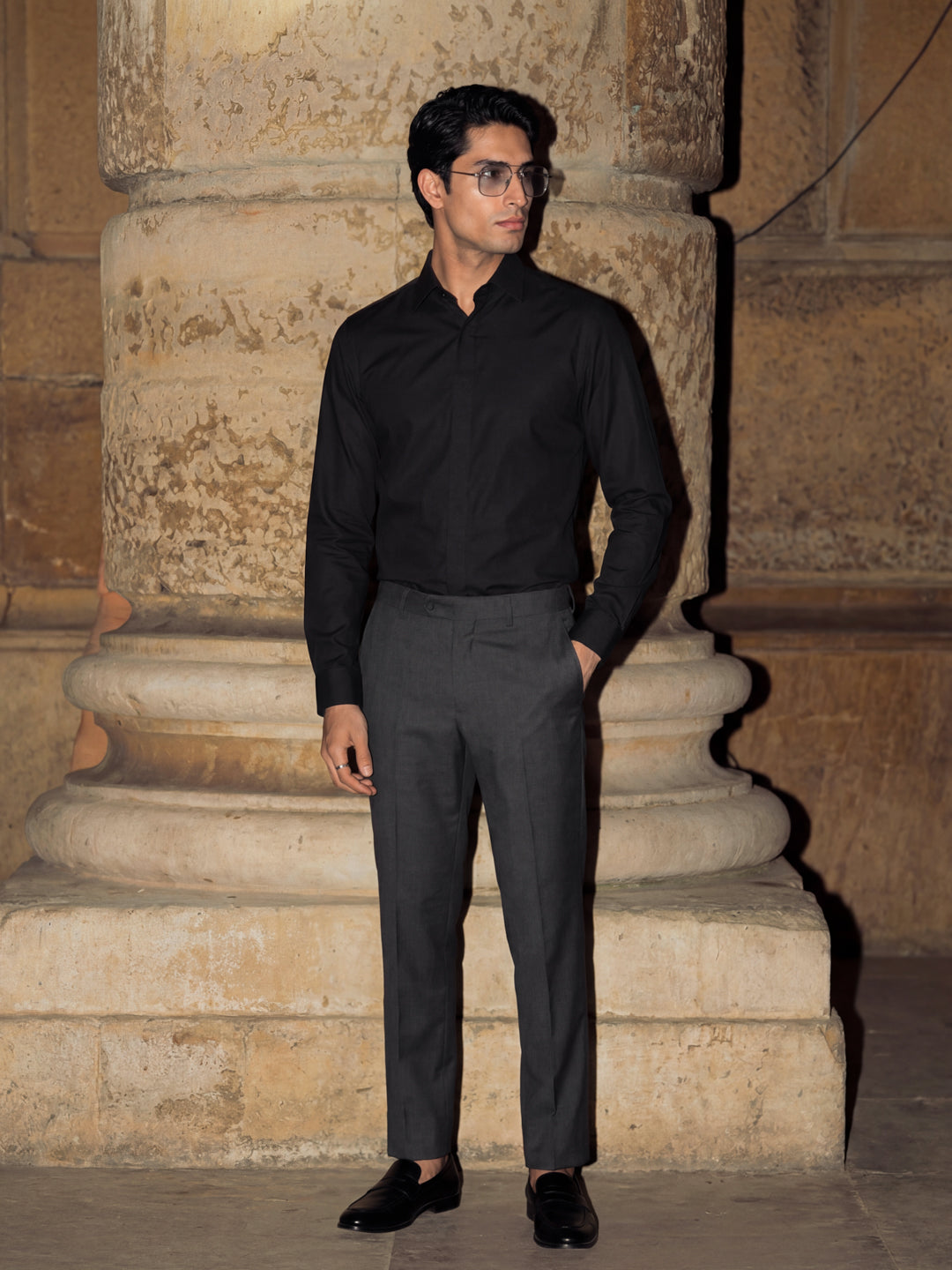 Black Placket Cover Shirt