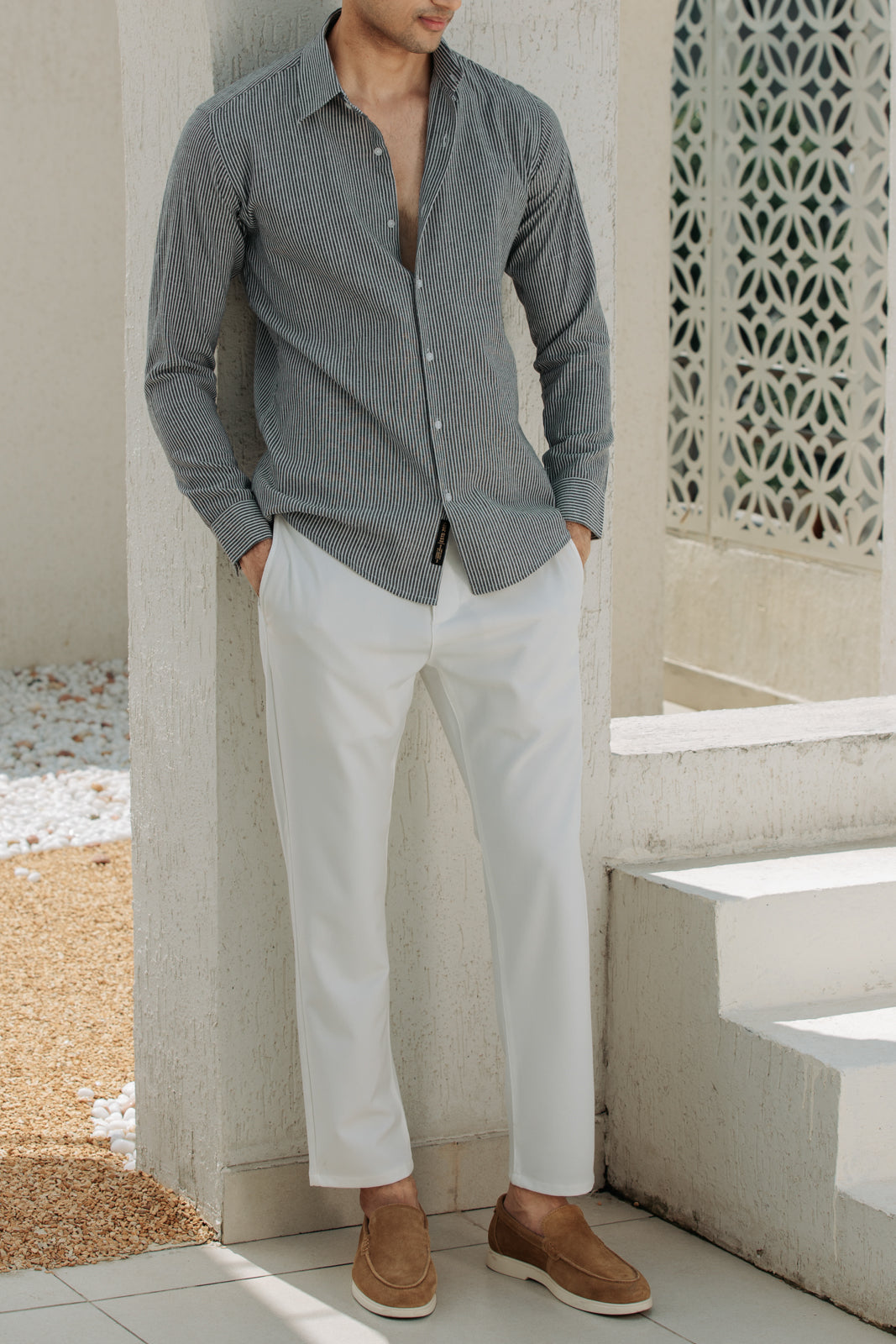 Grey Oxford Striped Shirt