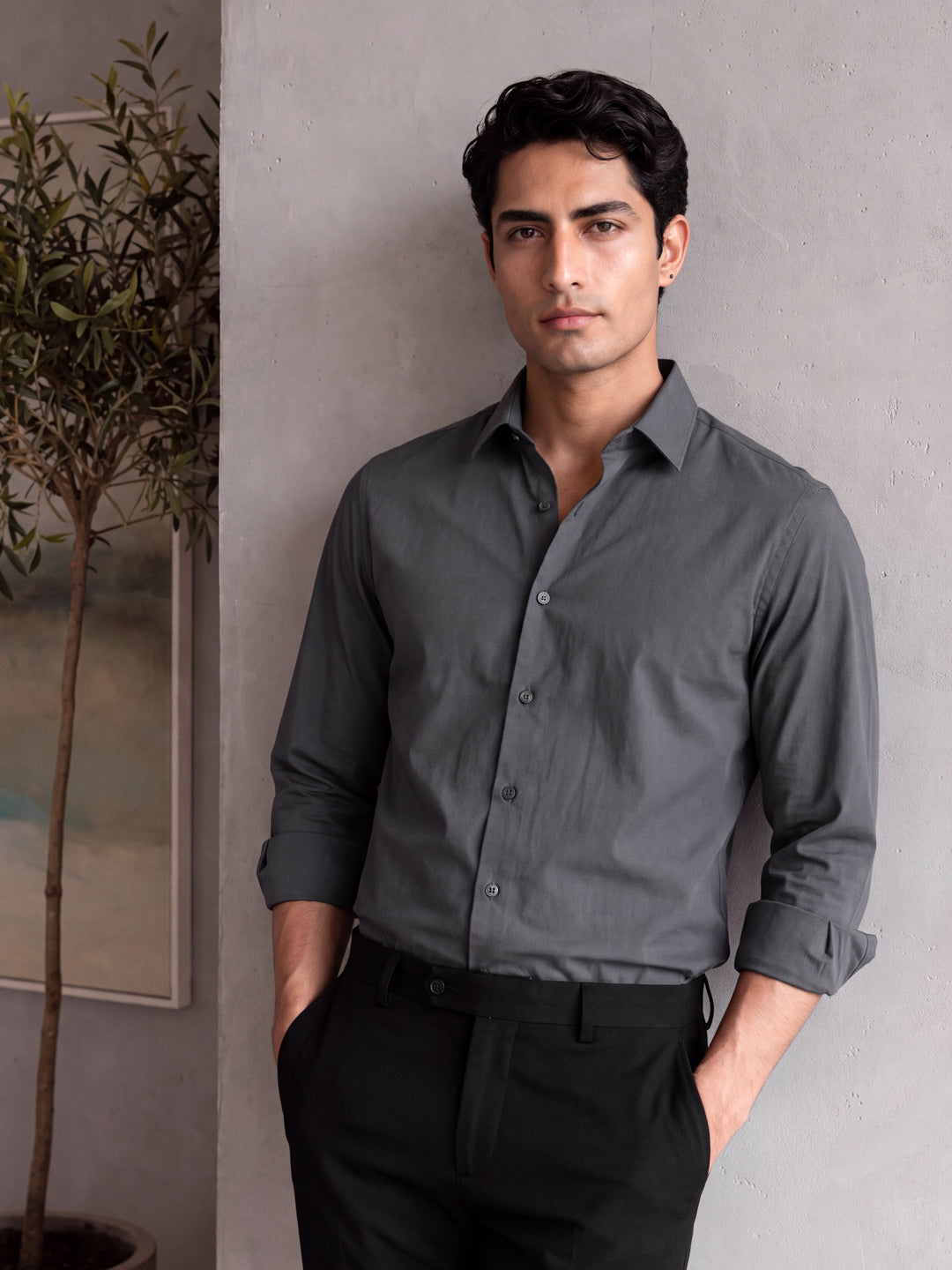 Grey Regular Solid Shirt