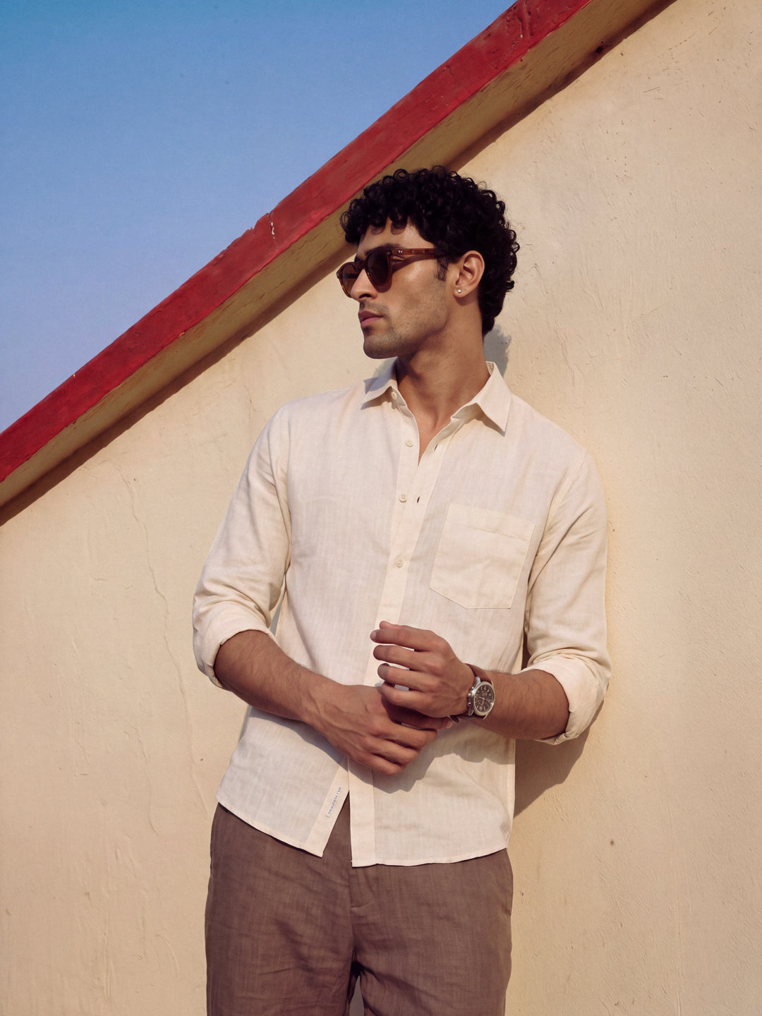 Cream Casual Linen Shirt