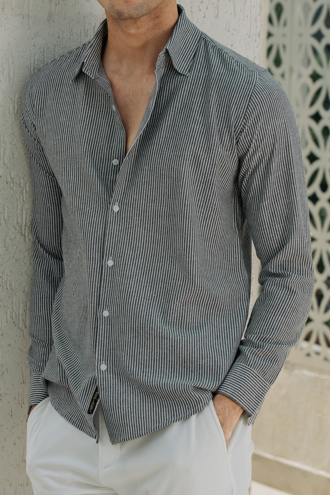 Grey Oxford Striped Shirt