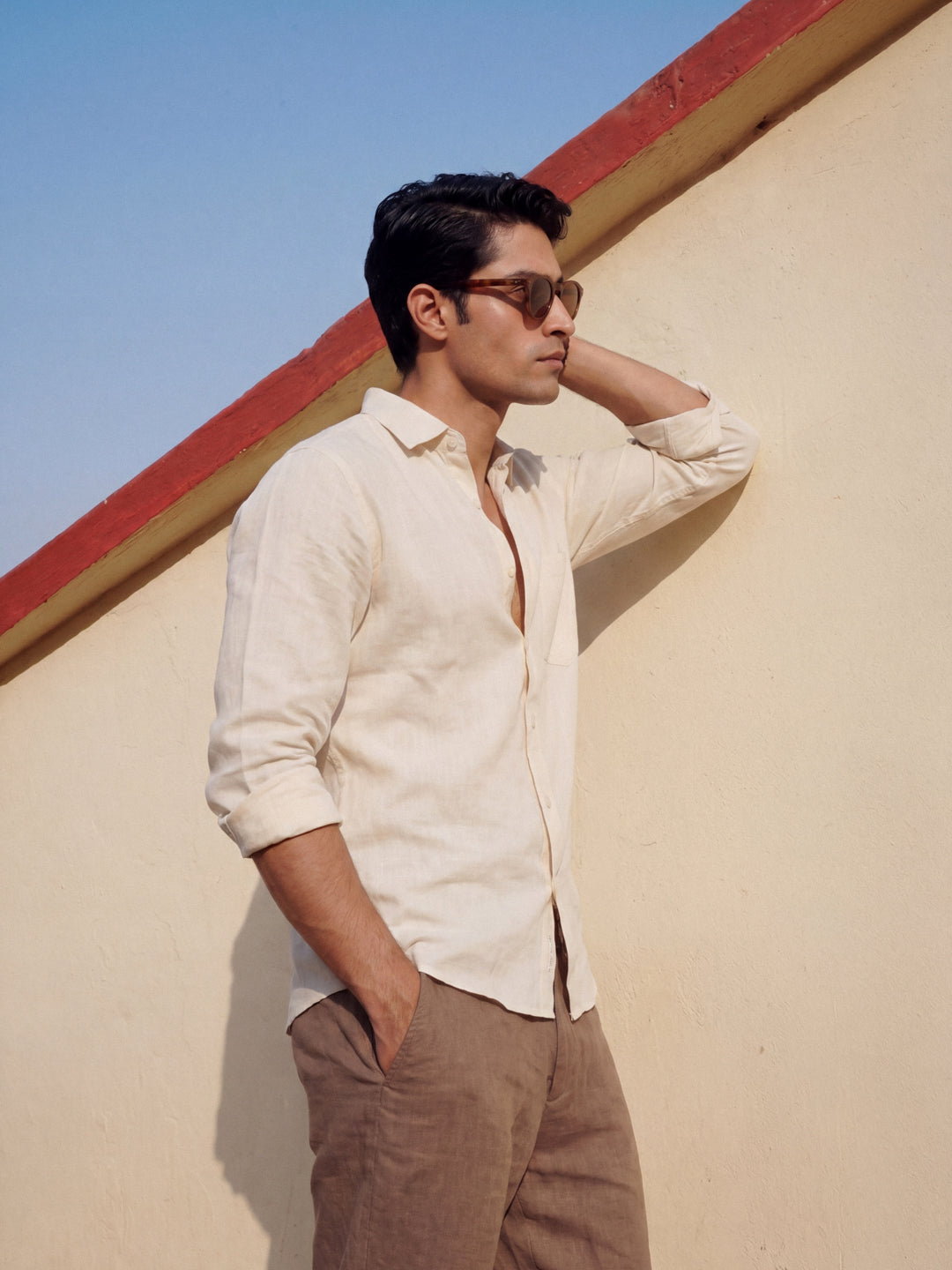 Cream Casual Linen Shirt