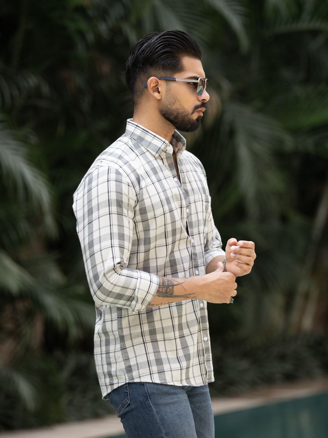 Cream Plaid Check Shirt