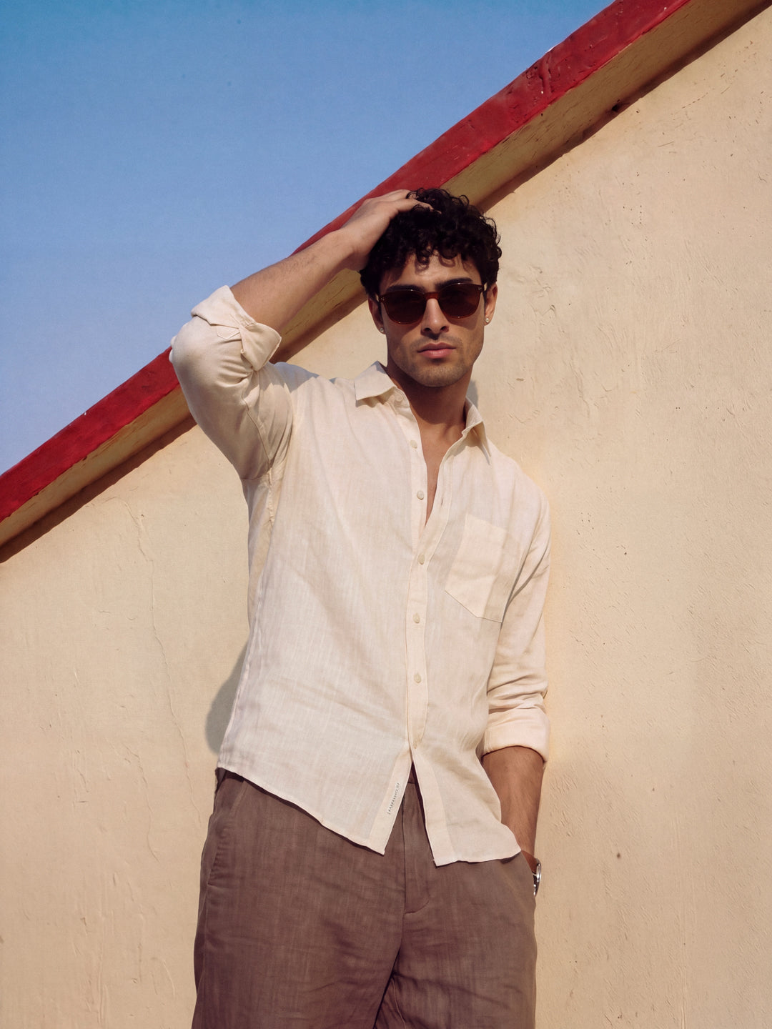 Cream Casual Linen Shirt