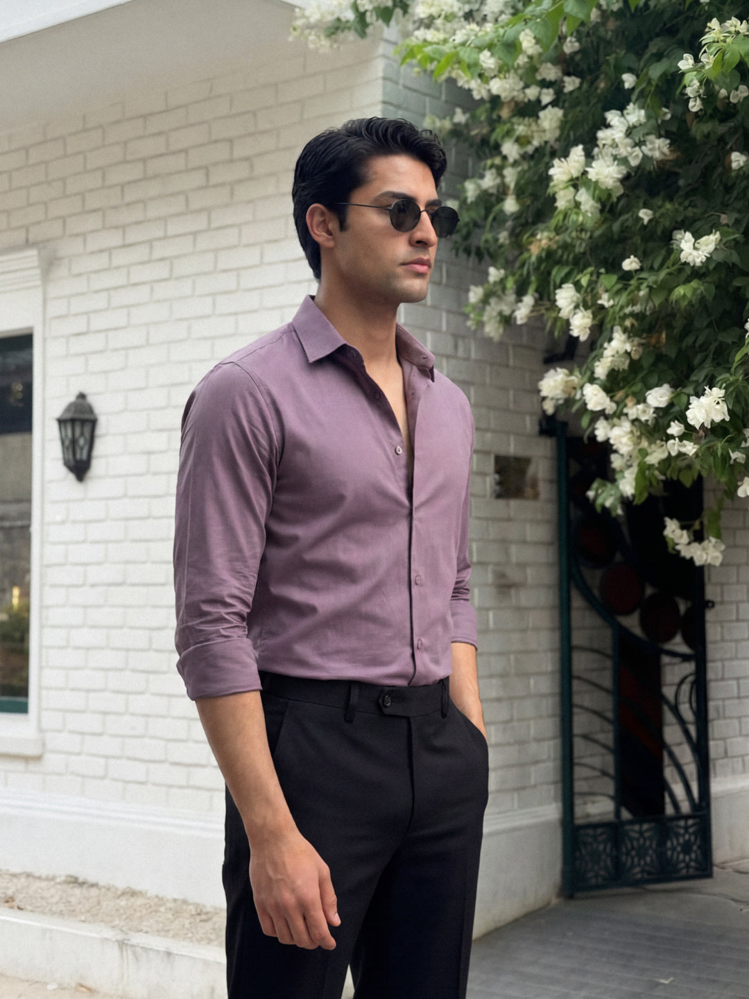 Classic Plum Cotton Satin Shirt