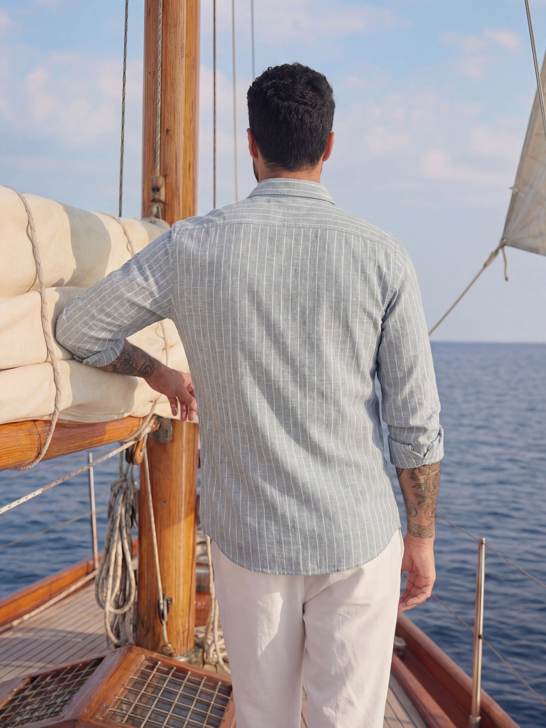 Grey Linen Stripe Shirt