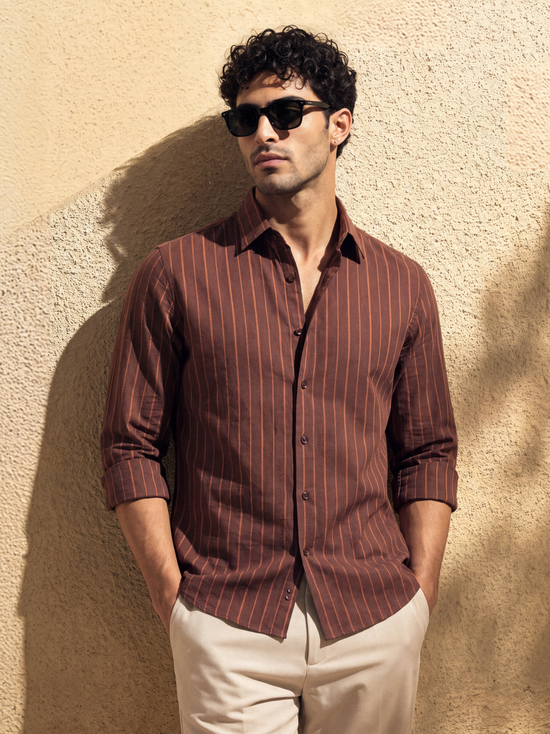 Maroon Linen Striped