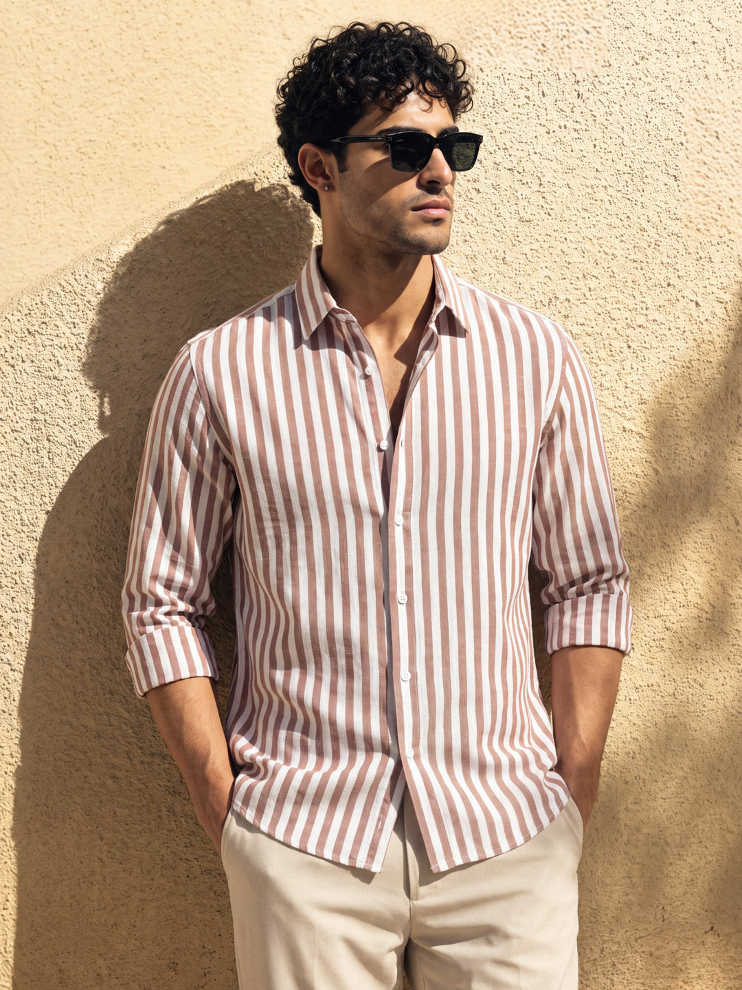 Camel linen stripe