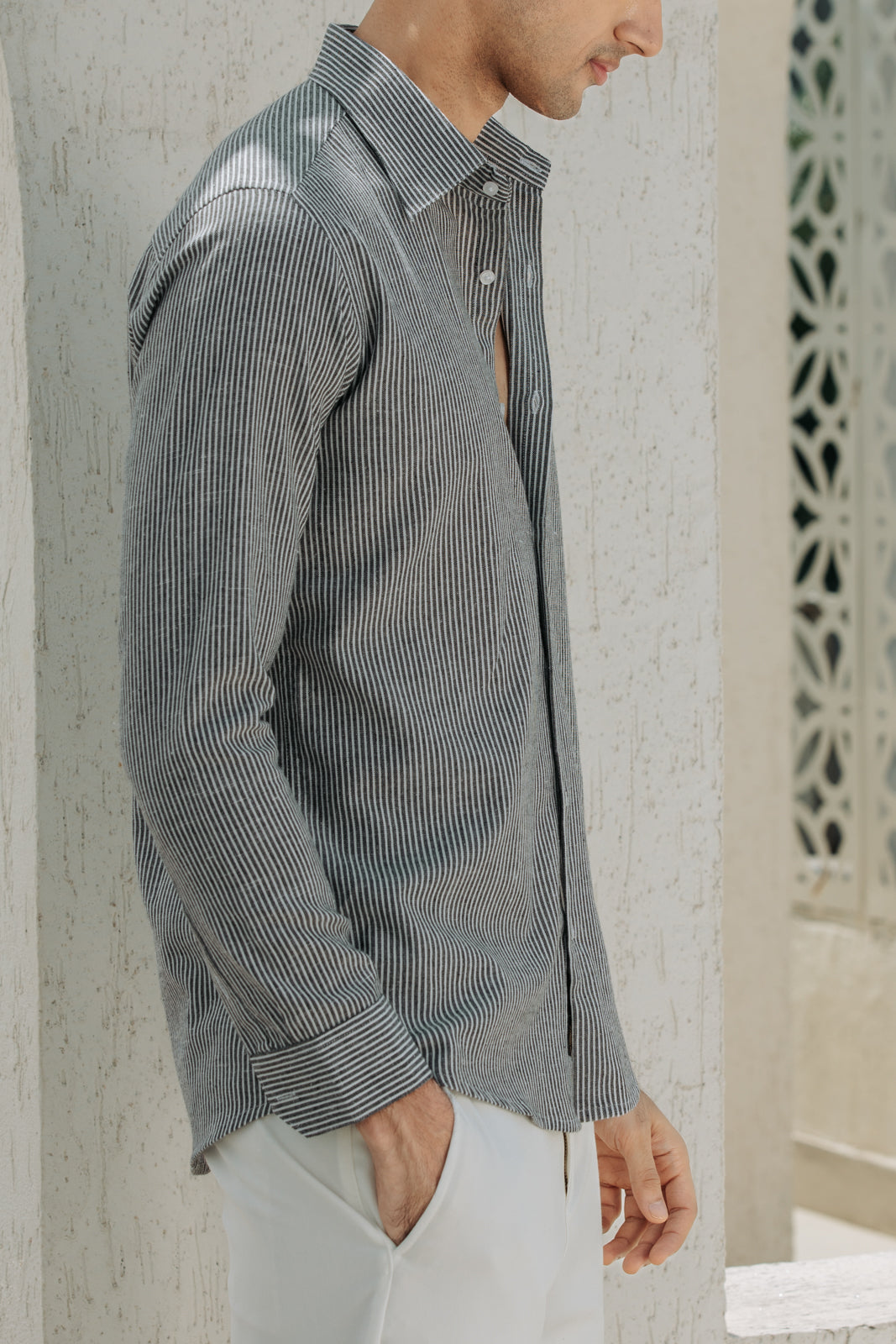 Grey Oxford Striped Shirt