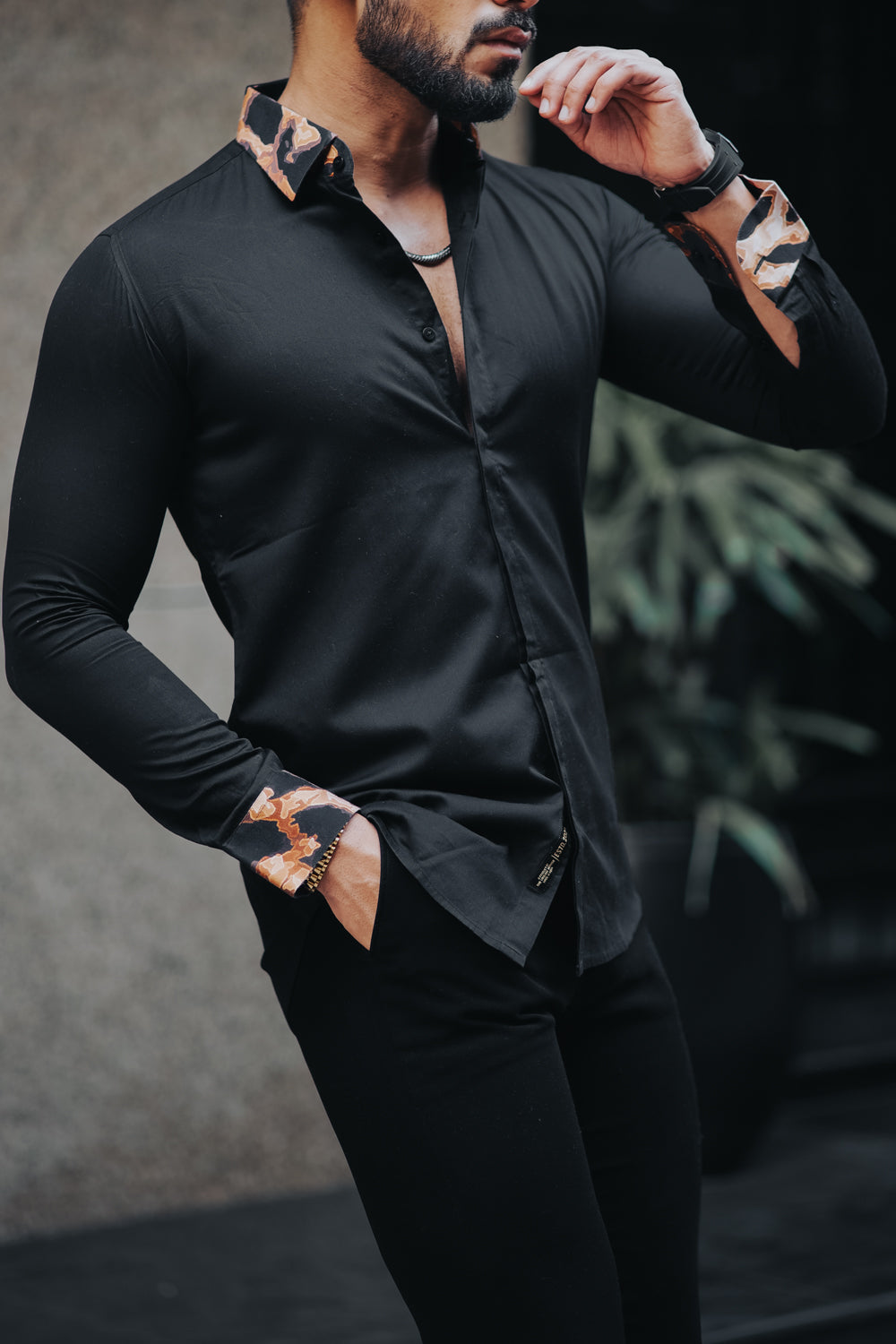 Black Leopard Detailing Shirt (Premium)