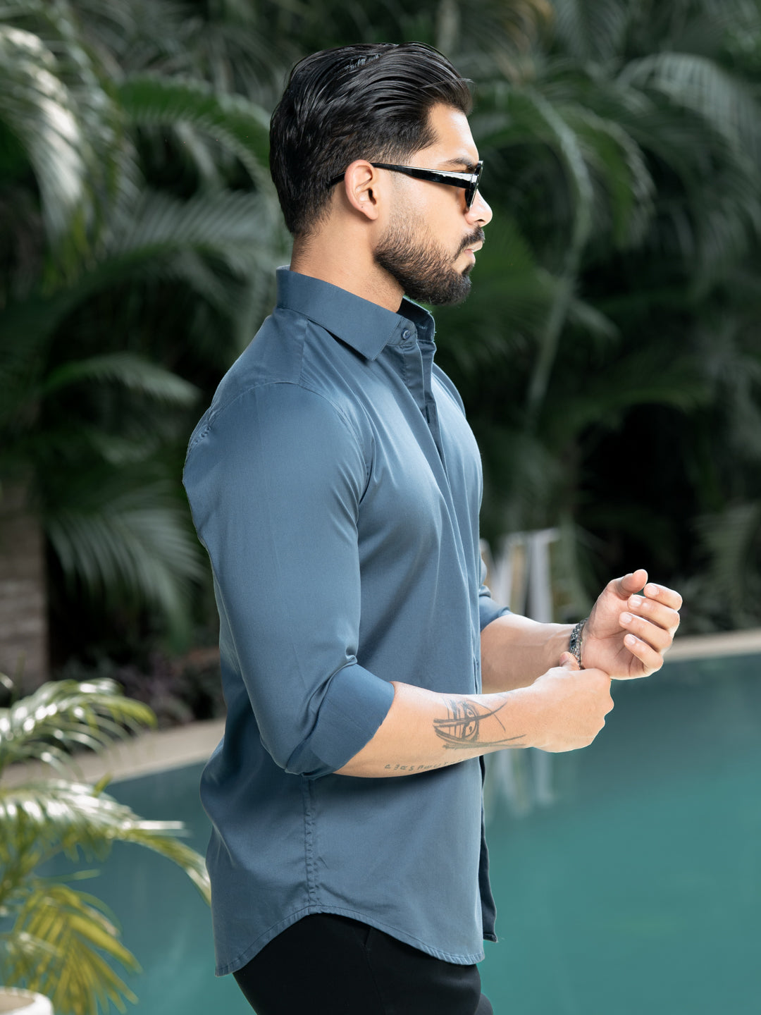 French Blue Cotton Stretchable Shirt