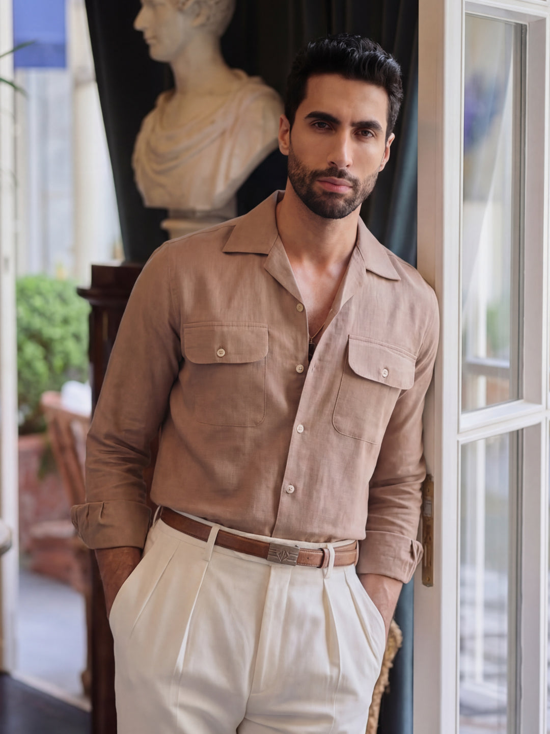 Brown Linen Utility Shirt