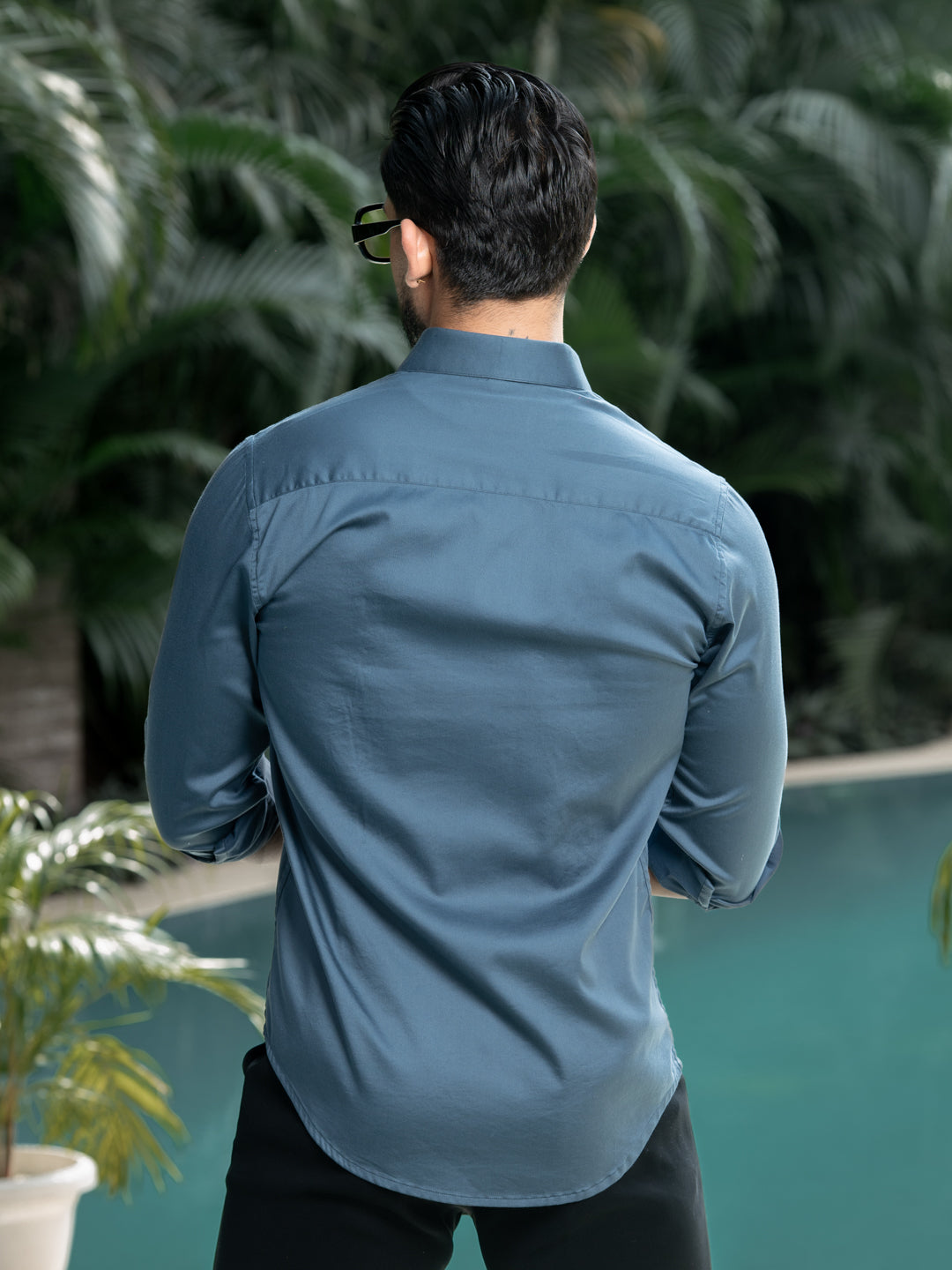 French Blue Cotton Stretchable Shirt