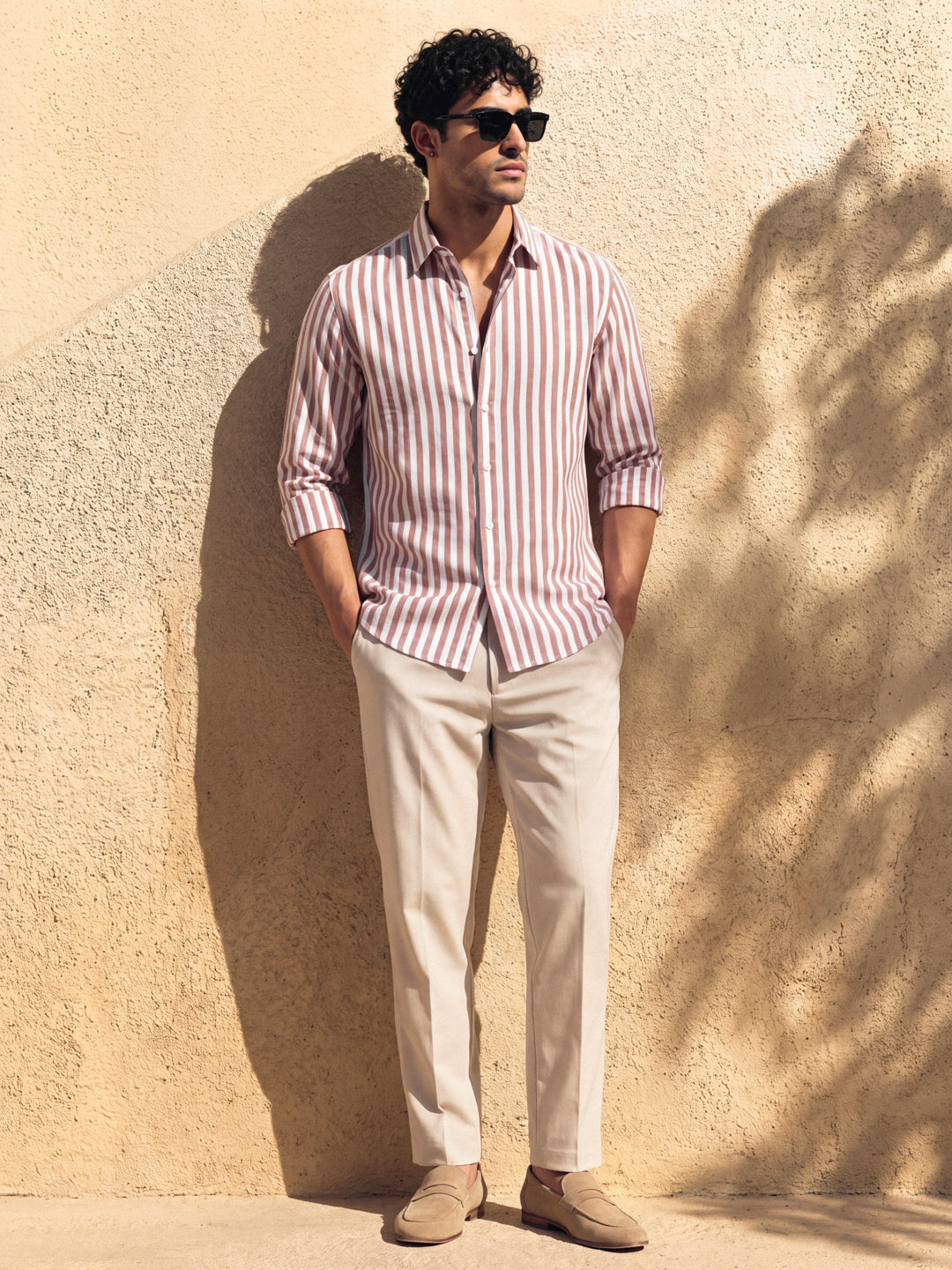 Camel linen stripe