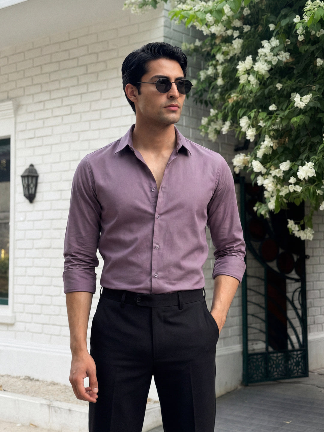 Classic Plum Cotton Satin Shirt
