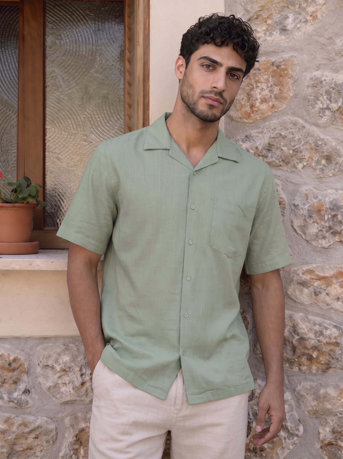 Green Half Sleeve Linen