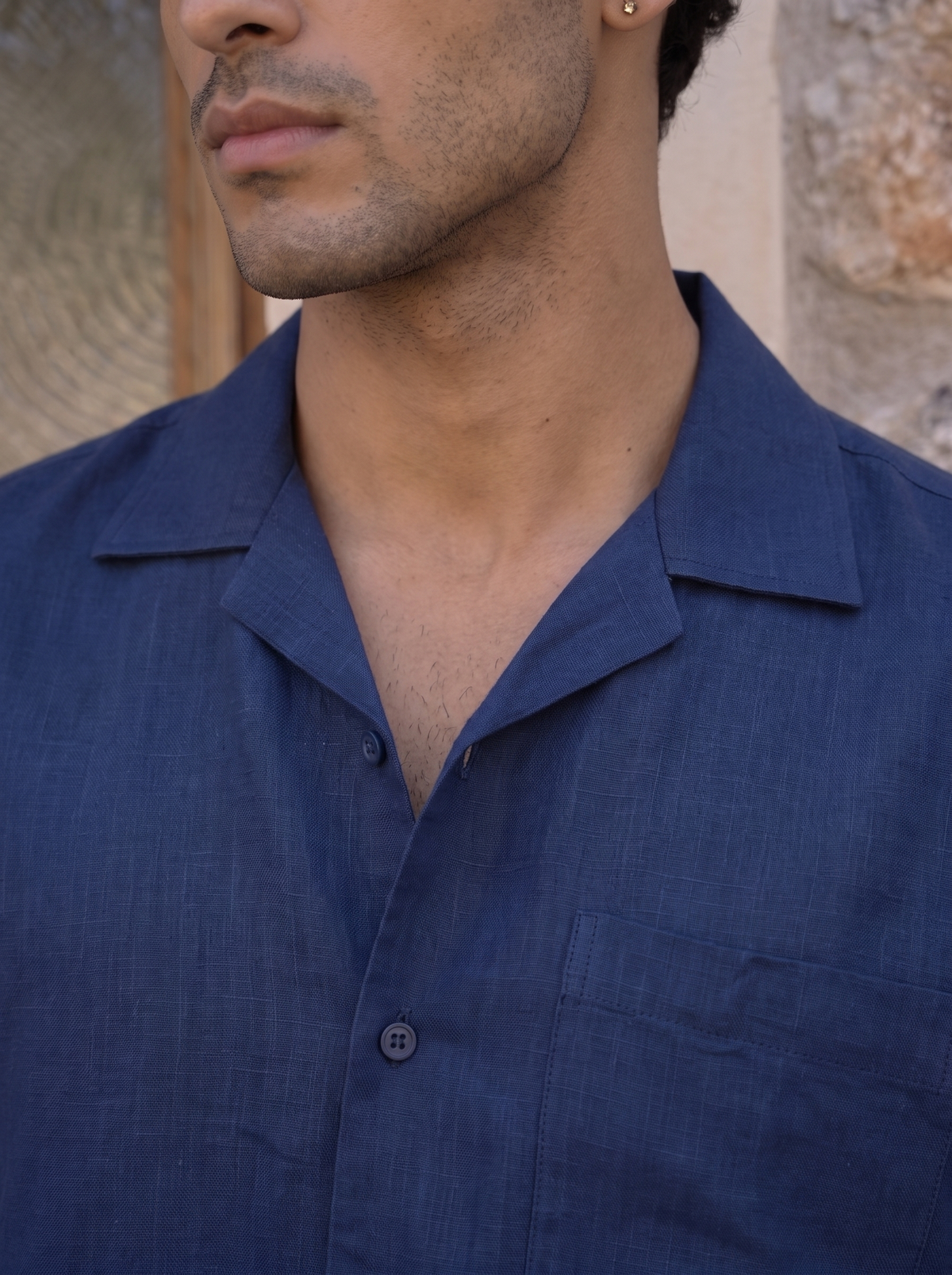 Blue Half Sleeve Linen
