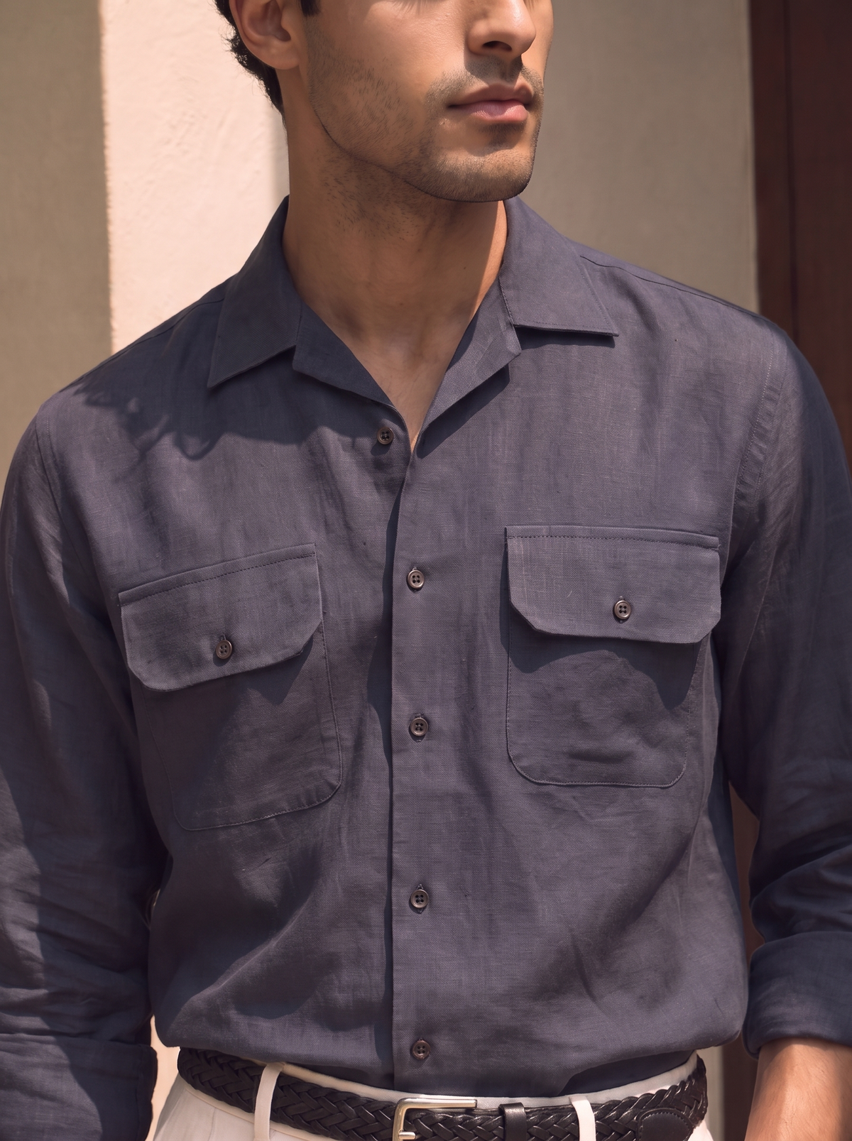Grey Linen Utility Shirt