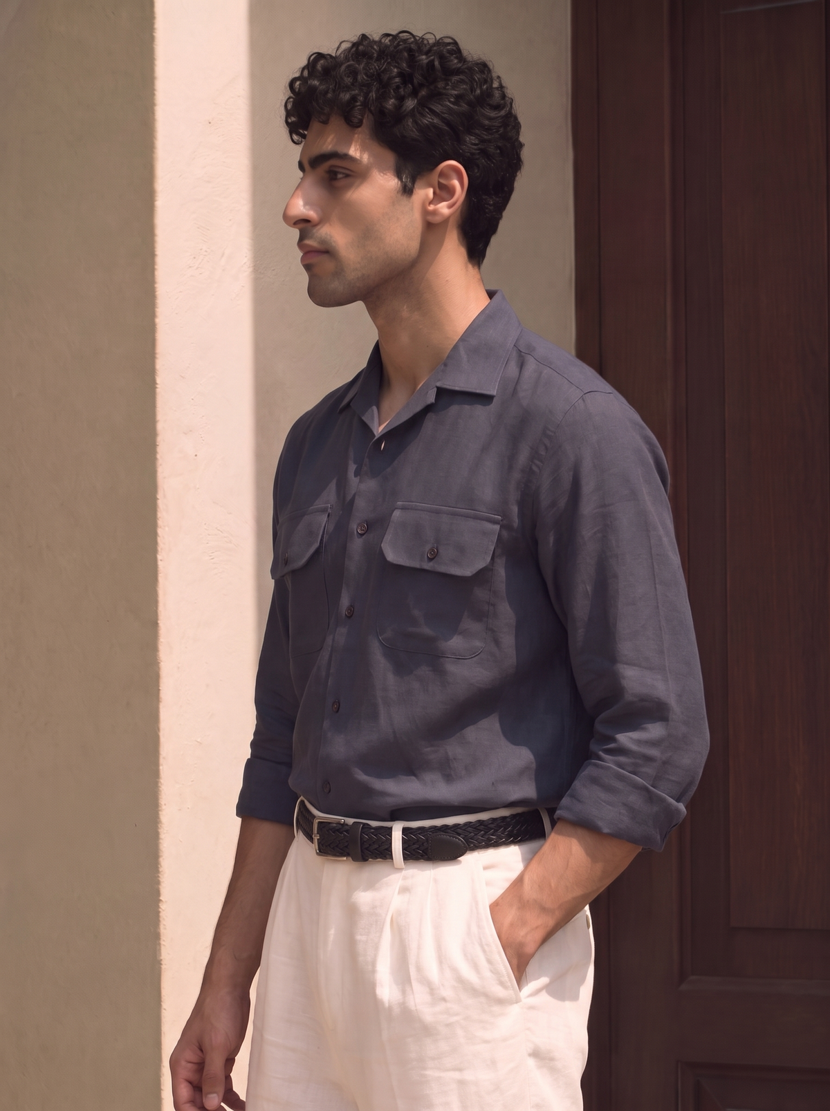 Grey Linen Utility Shirt