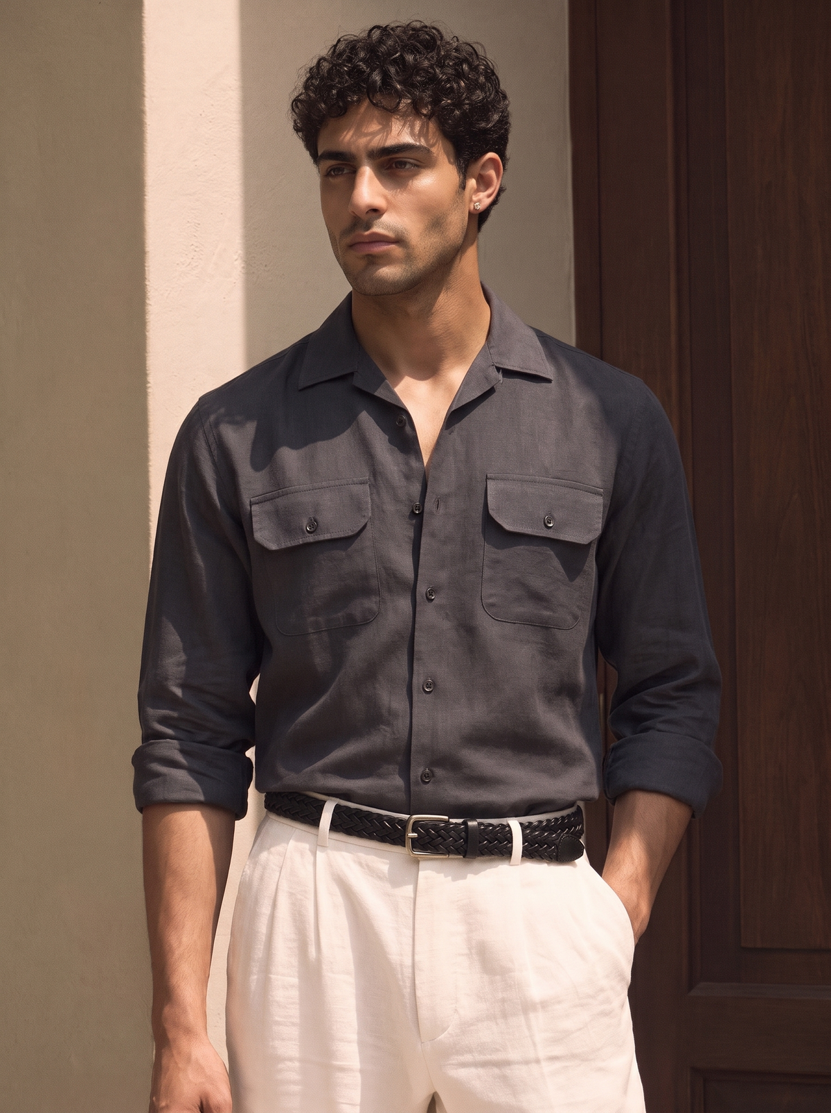 Grey Linen Utility Shirt