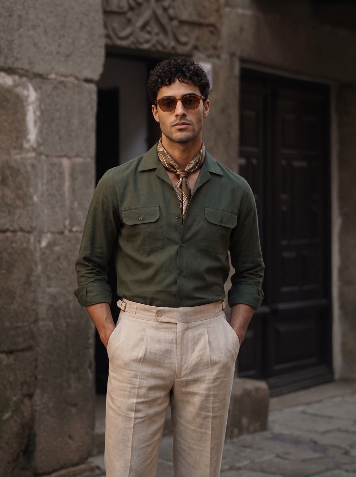 Green Linen Utility Shirt