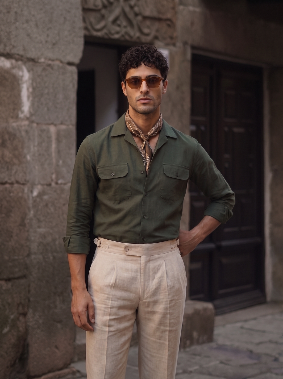 Green Linen Utility Shirt