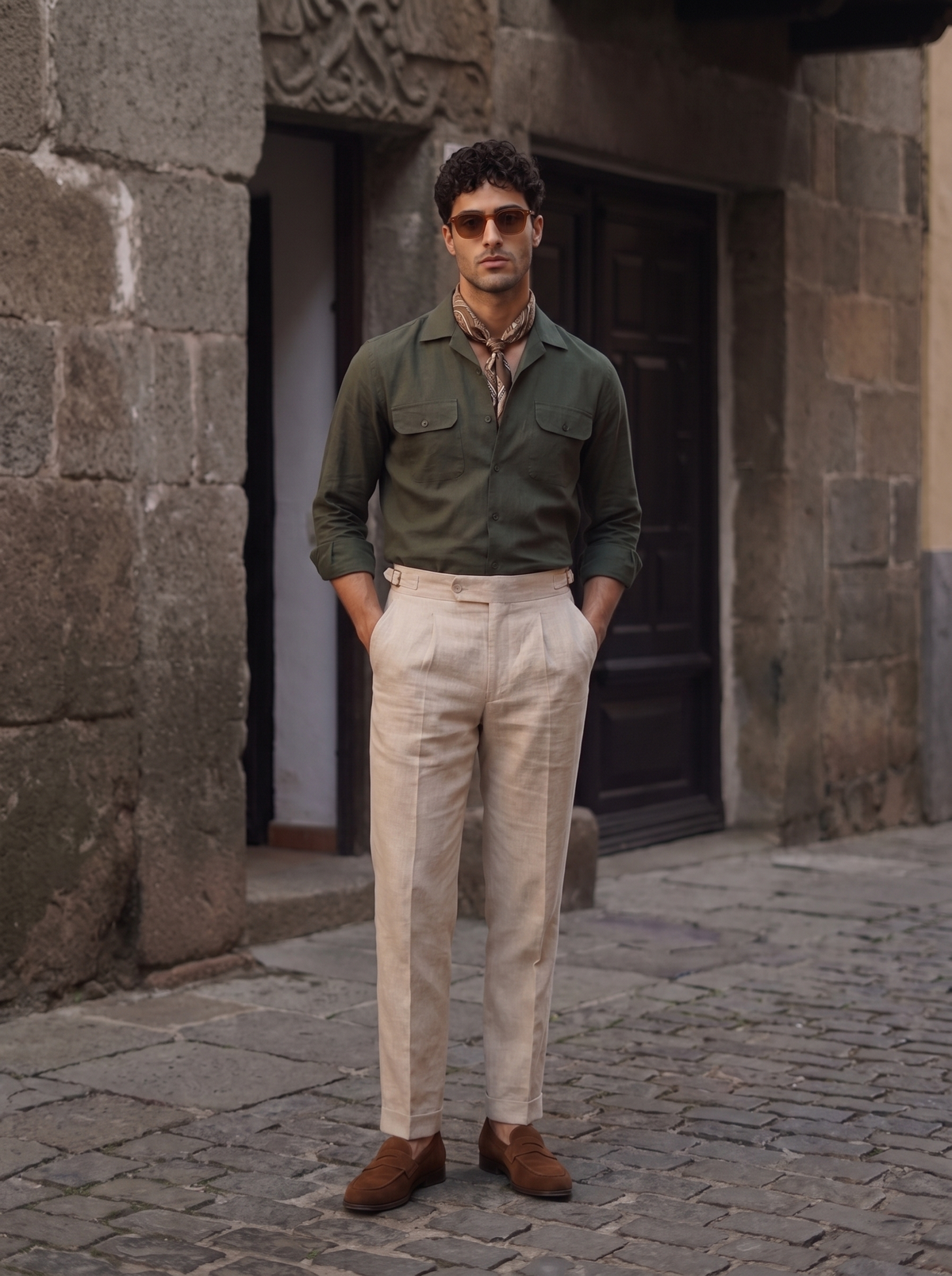 Green Linen Utility Shirt