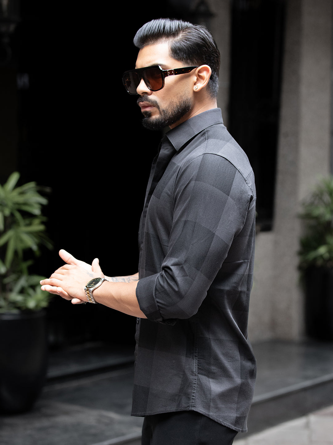 Grey Macro Check Shirt