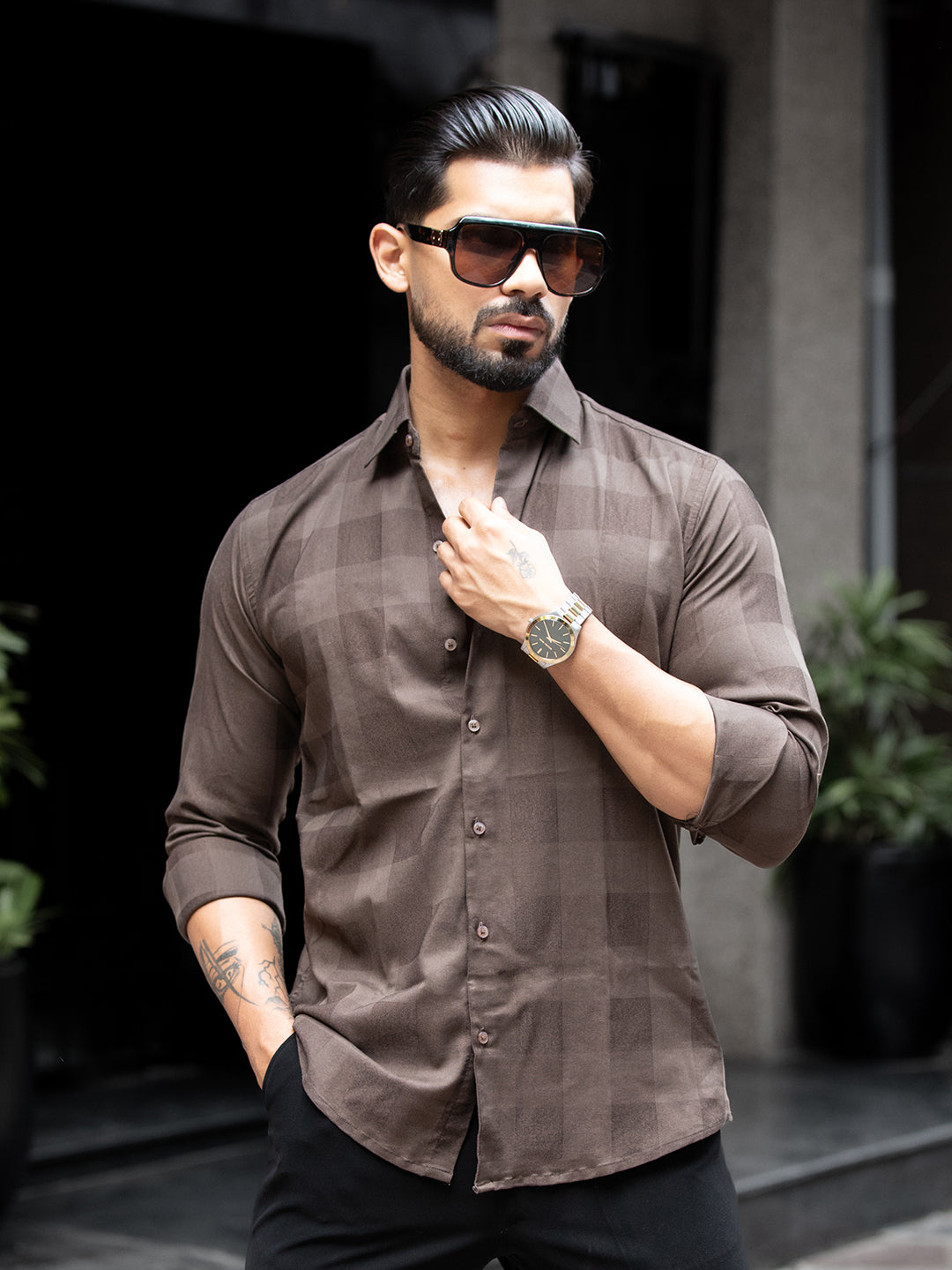 Brown Micro Check Shirt