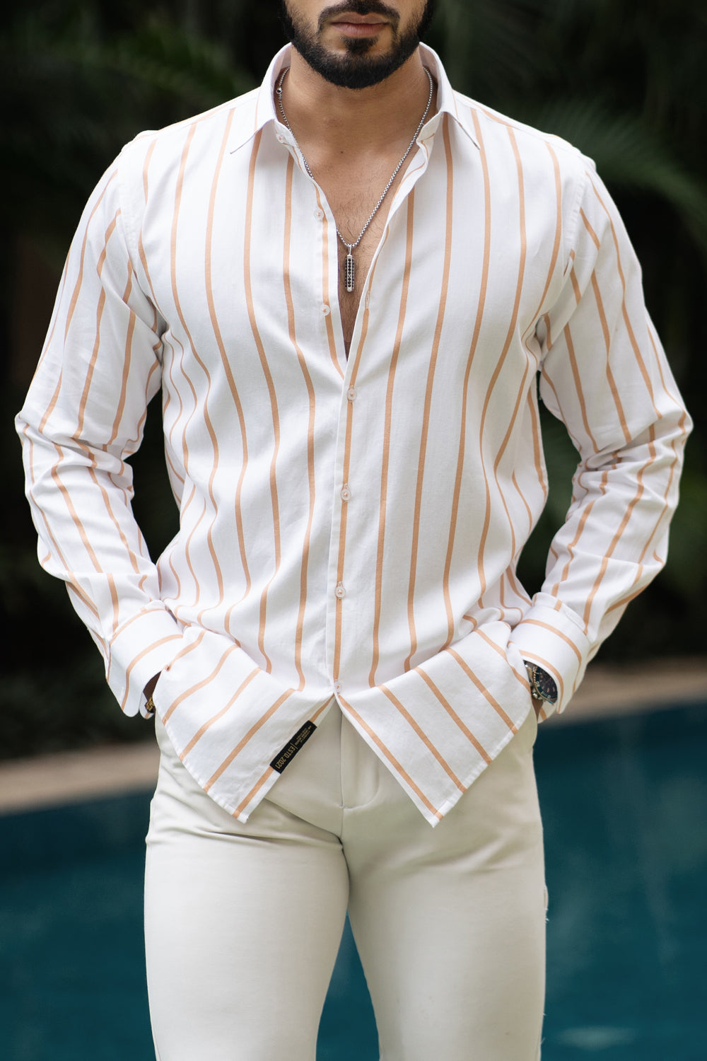 Mocha Striped Shirt - Premium Cotton