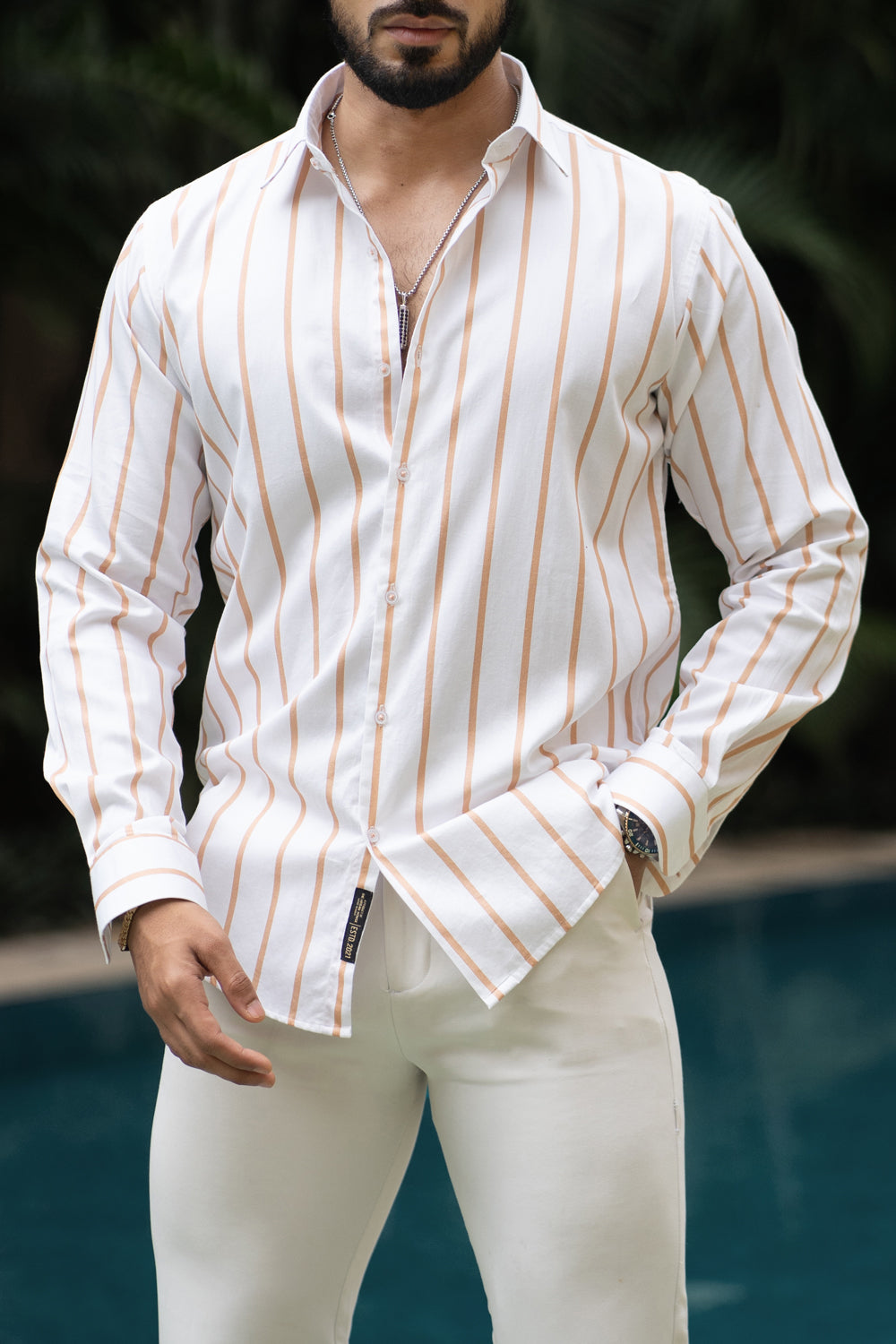 Mocha Striped Shirt - Premium Cotton