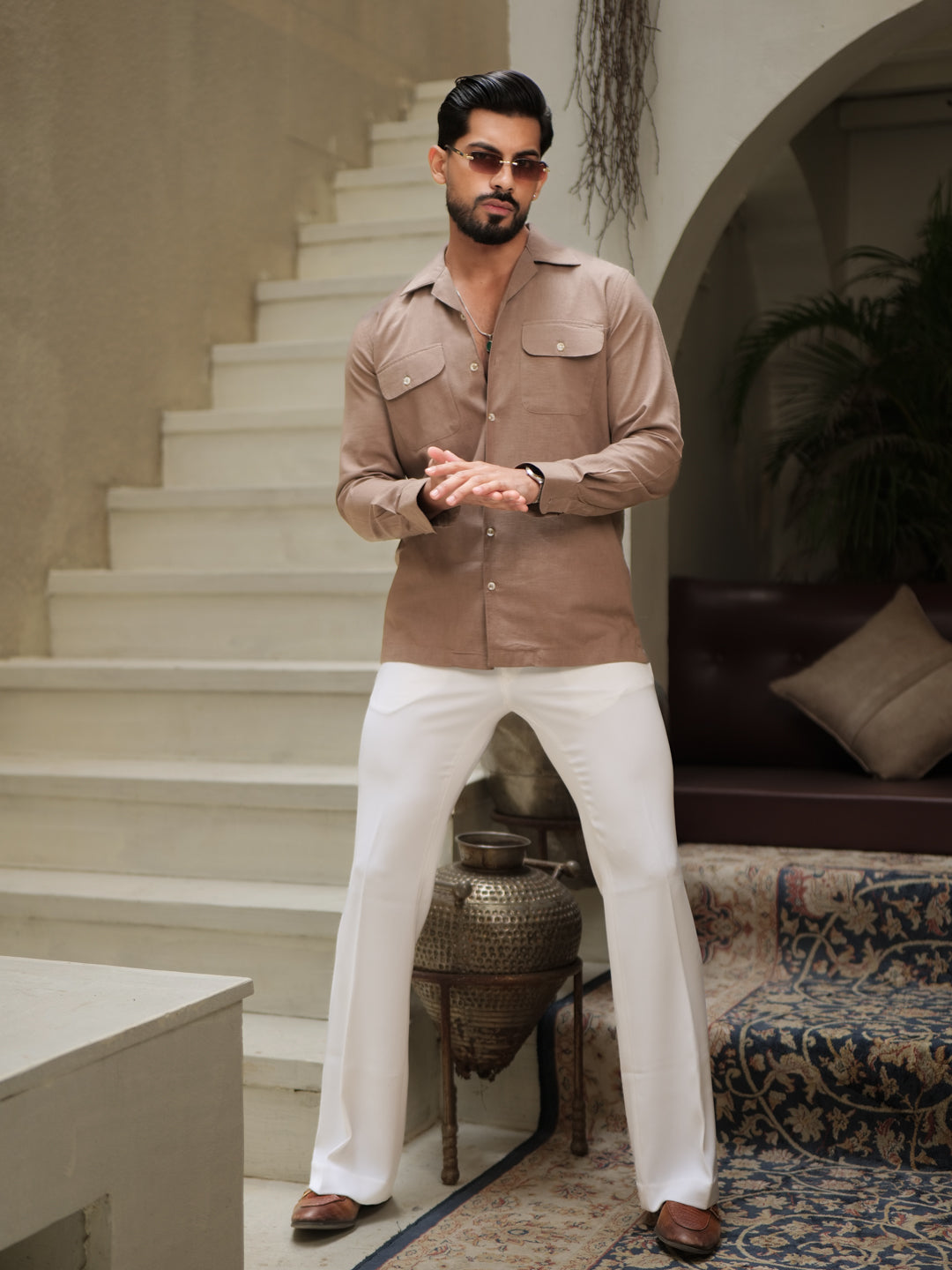 Brown Linen Utility Shirt