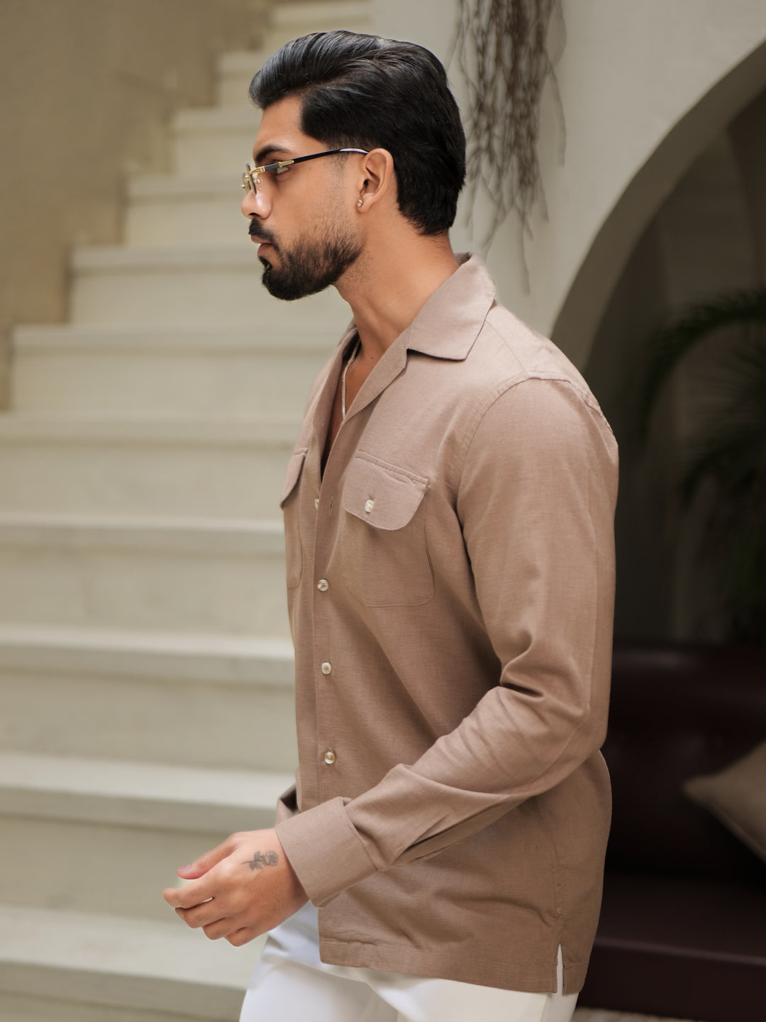 Brown Linen Utility Shirt