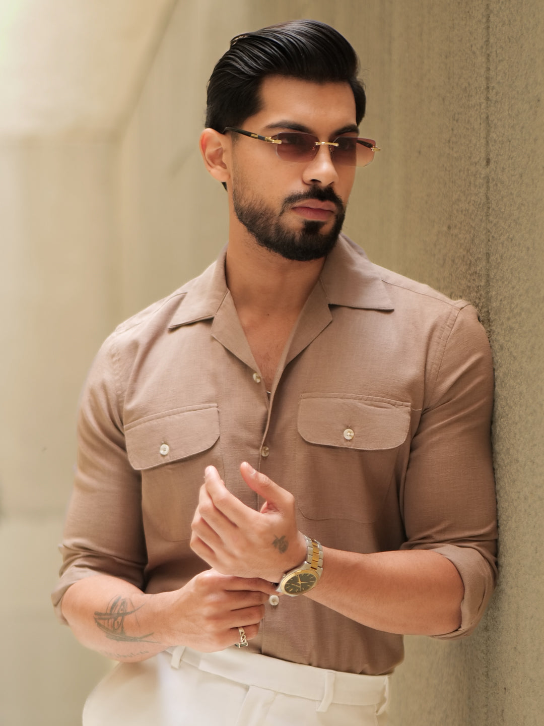 Brown Linen Utility Shirt
