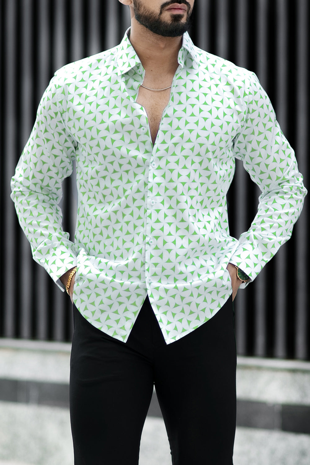 Sage Green Printed Shirt