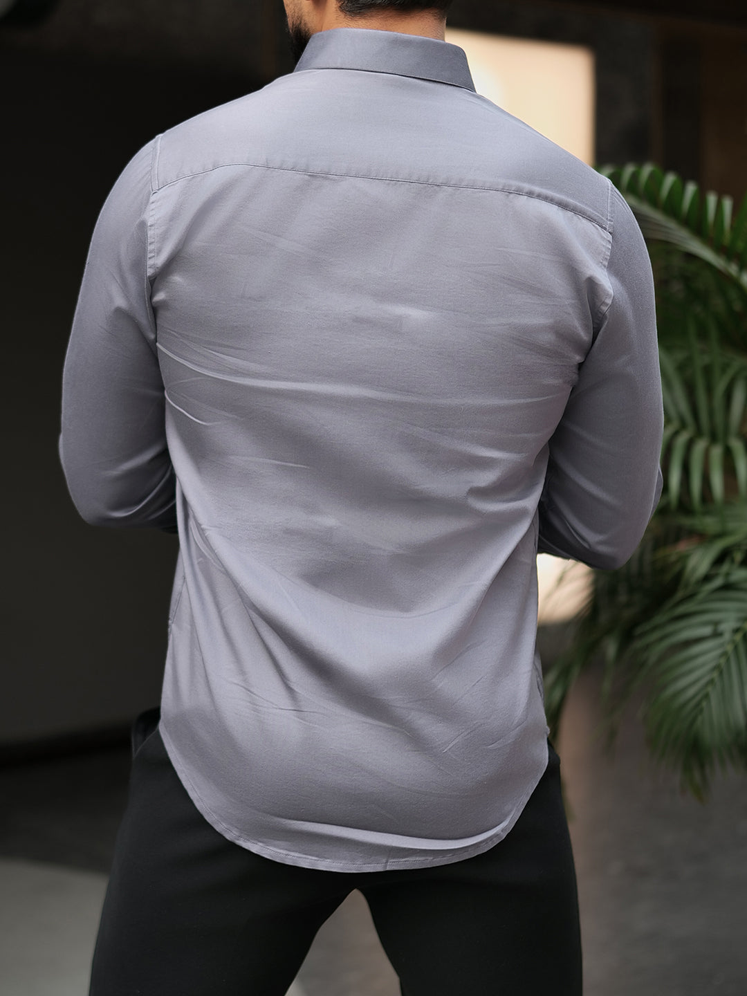Grey Cotton Stretchable Shirt