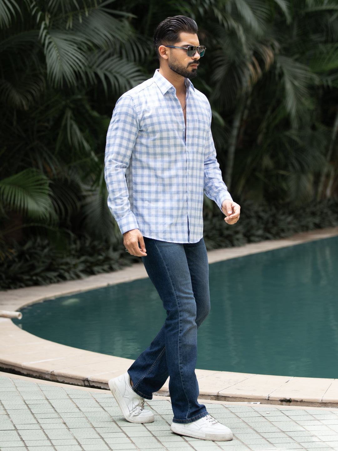 Blue Minimal Check Shirt