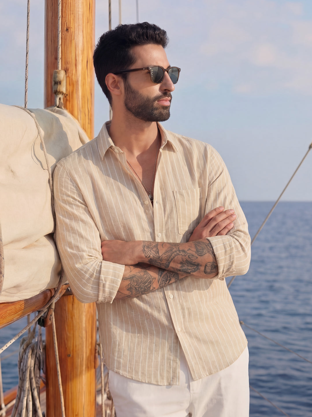 Brown Linen Stripe Shirt