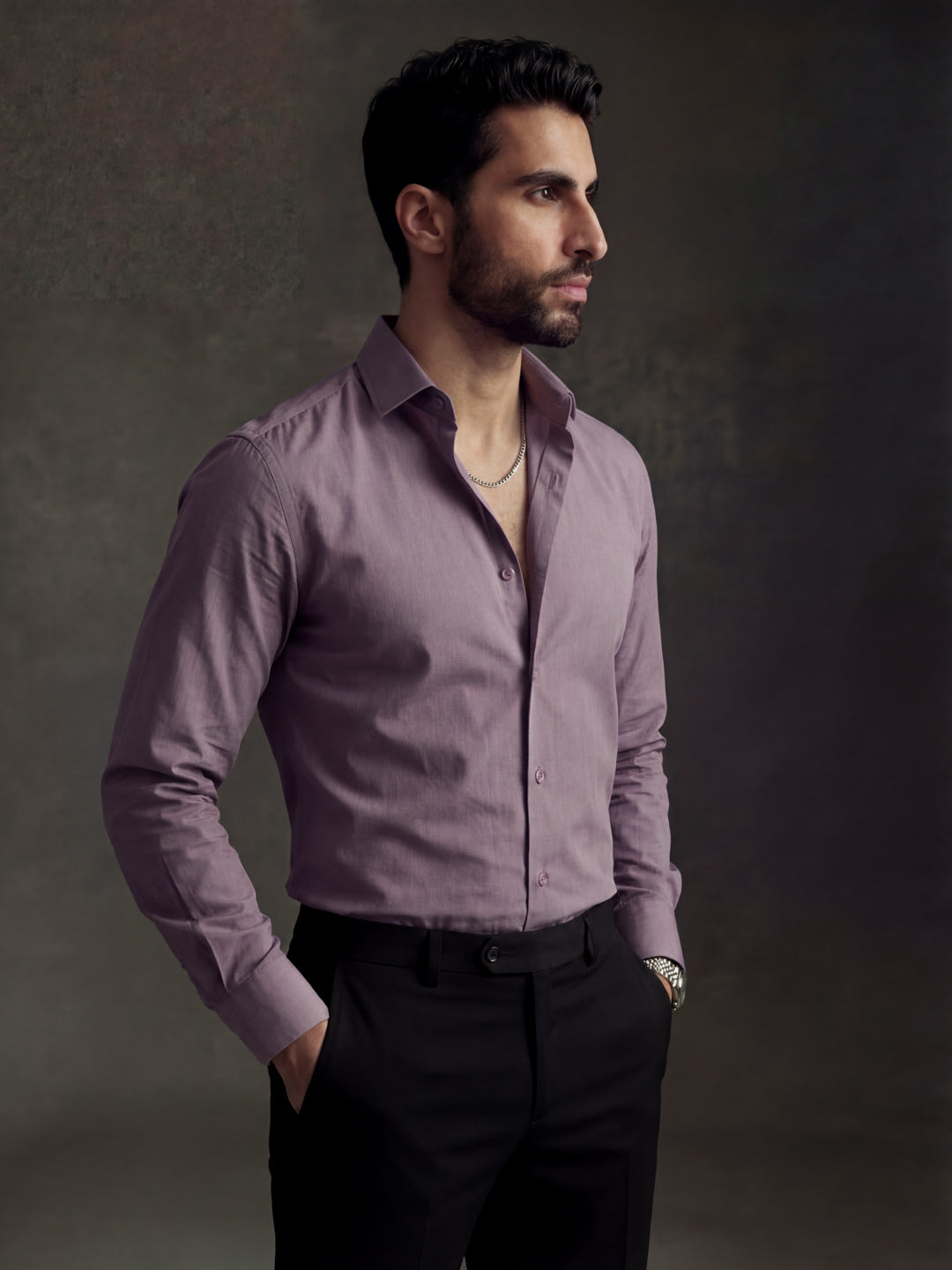 Classic Plum Cotton Satin Shirt
