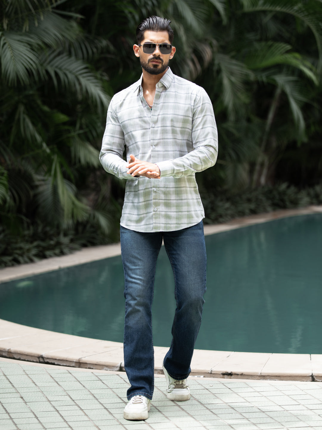 Green Minimal Check Shirt