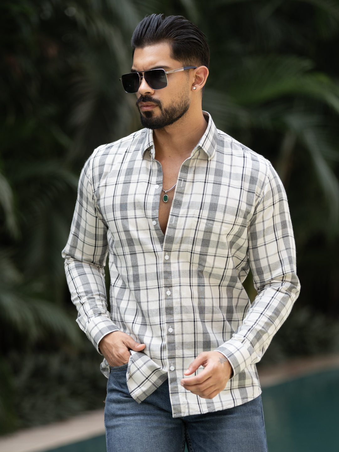 Cream Plaid Check Shirt
