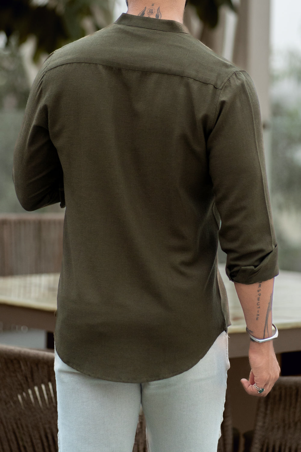 Olive Mandarin Collar Shirt