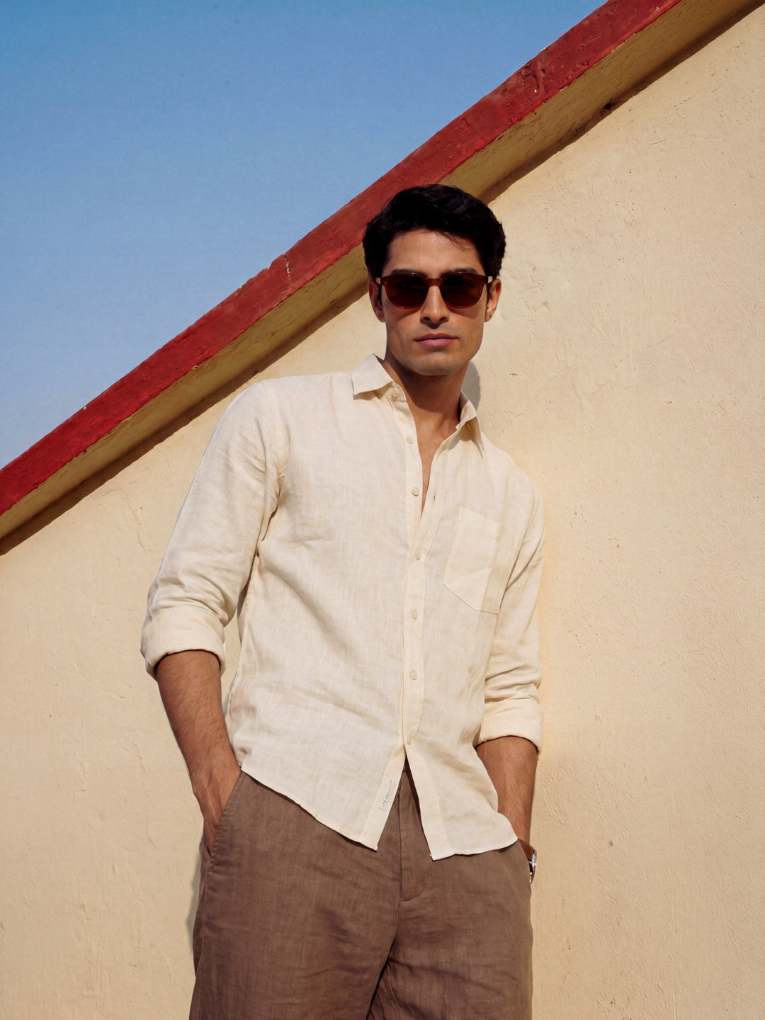 Cream Casual Linen Shirt